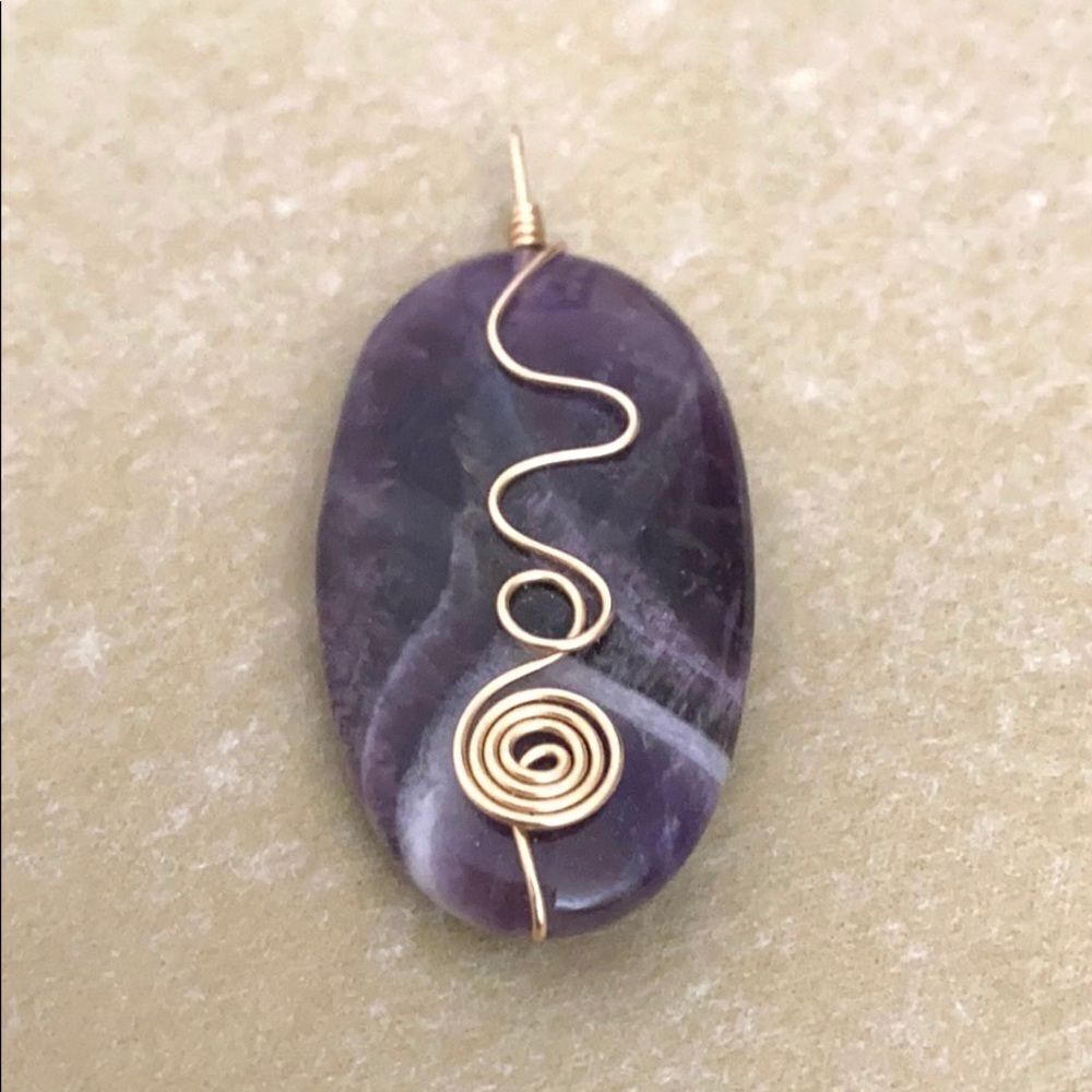 Purple Stone Pendant Necklace Hand Crafted